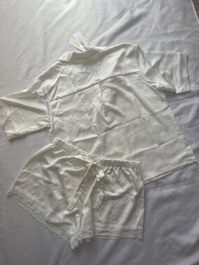 Anthropologie White Satin Bride Short Pajama Set